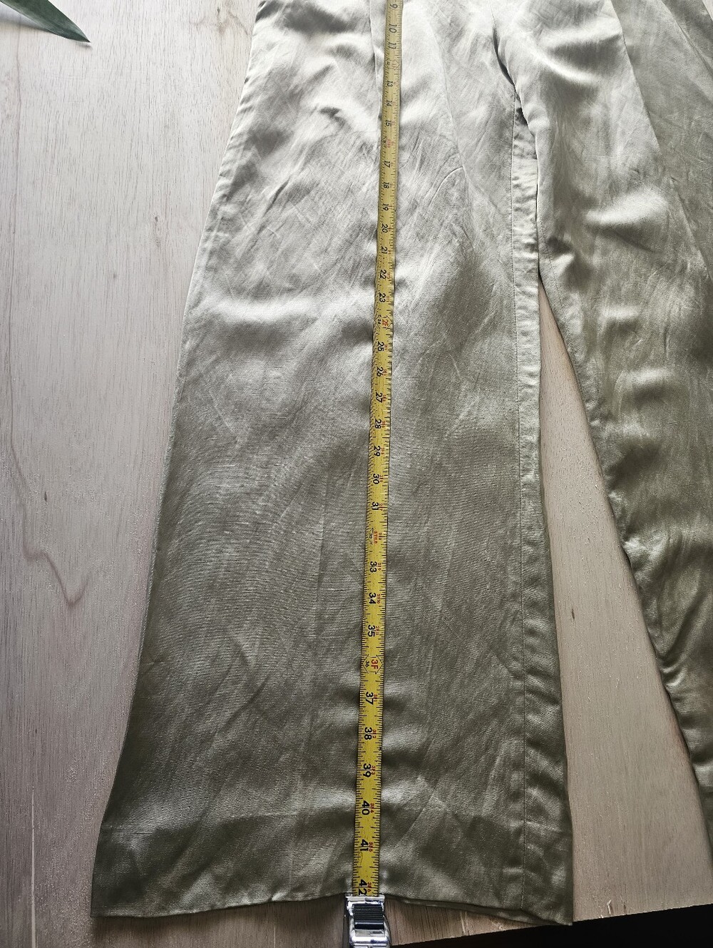 Zara Linen Viscose Wide Leg Pants NWT Light Olive Green Gold Champagne M - Picture 9 of 12